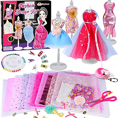 Tacobear Diseña la Moda Niñas Niños Fashion Designer Kit Costura con Cuaderno de Bocetos de Moda Maniquí Costura Accesorios Kit Manualidades Niños 8 9 10 11 12 13 Años Regalo Fashion Designer Niños