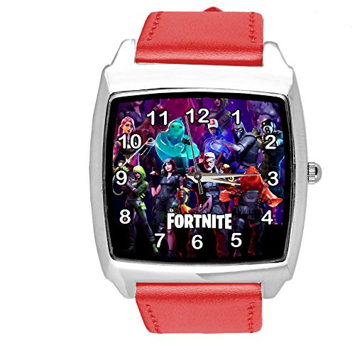 Taport - Reloj cuadrado de piel para fanáticos de Fortnite, color rojo