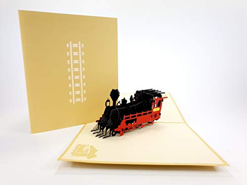 Tarjeta 3D pop-up de tren masivo locomotora 2 Steam Train Pop-up Card Hobby Passion Tarjeta de cumpleaños Día del papá Feliz cumpleaños
