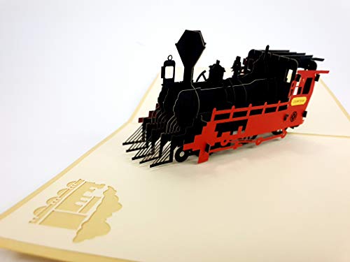 Tarjeta 3D pop-up de tren masivo locomotora 2 Steam Train Pop-up Card Hobby Passion Tarjeta de cumpleaños Día del papá Feliz cumpleaños