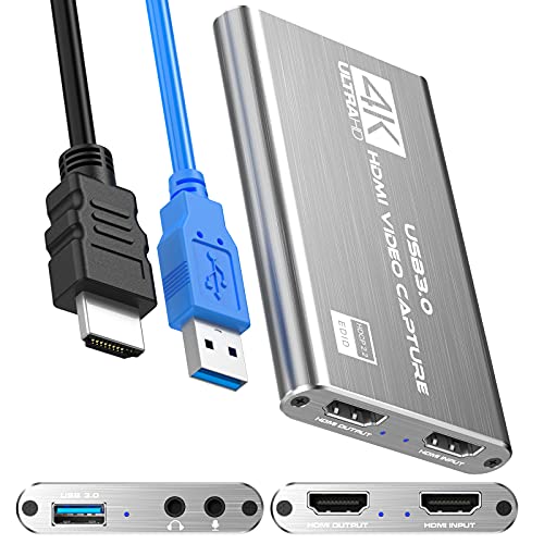 Tarjeta de captura de juegos, 4K Dispositivo de captura de video HDMI USB 3.0, Full HD 1080P para grabación de juegos, Transmisión en vivo