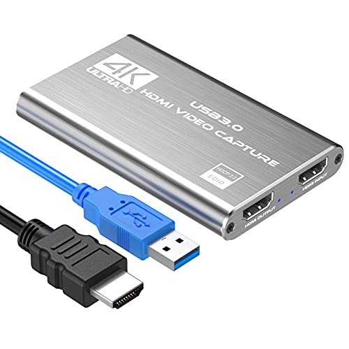 Tarjeta de captura de juegos, 4K Dispositivo de captura de video HDMI USB 3.0, Full HD 1080P para grabación de juegos, Transmisión en vivo