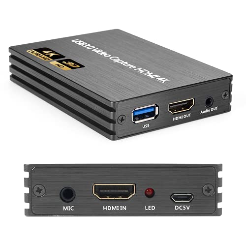 Tarjeta de captura de vídeo de audio HDMI USB 3.0 @ 60 Hz para transmisión en directo, grabación de vídeo y conferencia, compatible con Windows Linux PS4 PS3 Xbox 360 (Gray)