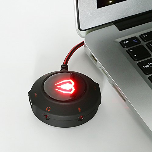Tarjeta de sonido externa USB 2.0 HUB HiFi 3D Surround Audio Adapter con 3,5 mm jack micrófono, hub USB para PC, portátil, Mac, compatible con Windows, Vista, Mac iOS (rojo)
