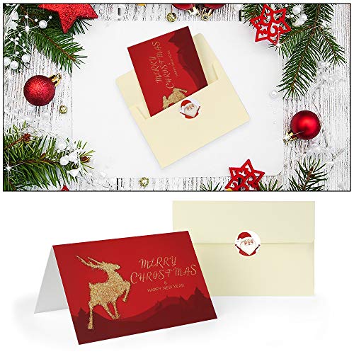 Tarjeta Navideñas de Felicitación, 24 Piezas Tarjetas de Navidad con Sobres y Pegatinas, Christmas Cards Pack, Postales Navidad para Saludos Familiares