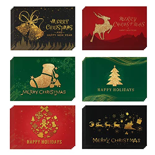 Tarjeta Navideñas de Felicitación, 24 Piezas Tarjetas de Navidad con Sobres y Pegatinas, Christmas Cards Pack, Postales Navidad para Saludos Familiares