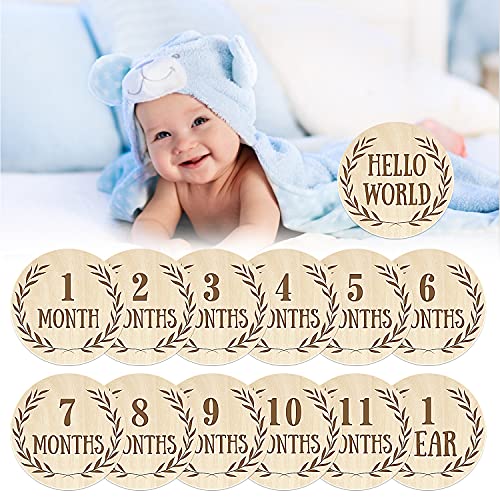 Tarjetas de hitos de madera para bebés 13 piezas 26 diseños Discos de apoyo para fotos de hitos para bebés y meses, juegos de regalo para baby shower y recién nacidos (estilo redondo1)