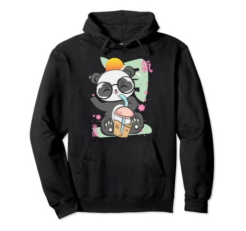 Té de leche de fresa Panda Bebiendo Boba Cup Sakura Zoólogo Sudadera con Capucha