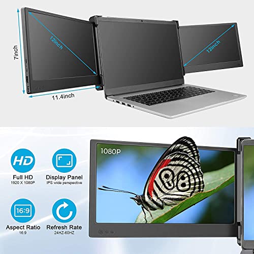 Teamgee Monitor portátil para ordenador portátil de 12 pulgadas Full HD 1080p IPS pantalla dual, extensor de pantalla triple, compatible con portátiles Mac Windows Chrome de 13 a 16 pulgadas
