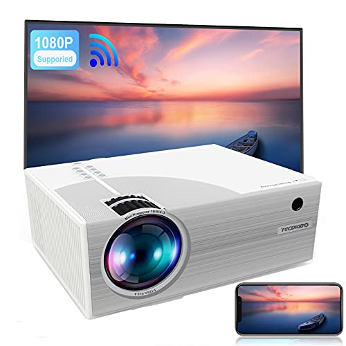 TECDIGBO WiFi proyectores Para películas y juegos(6500 lúmenes, 1080P proyector para movil 55000 horas, compatible con TV Stick, VGA, PS4, HDMI, TF, AV, USB, iOS y Android