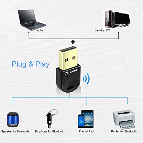 Techkey Adaptador USB Bluetooth 4.0, Bluetooth dongle CSR 4.0 Transmisor Receptor Bluetooth para PC Laptop Desktop para Auriculares Teclado Mouse Compatible con Windows 10/8/7/ XP