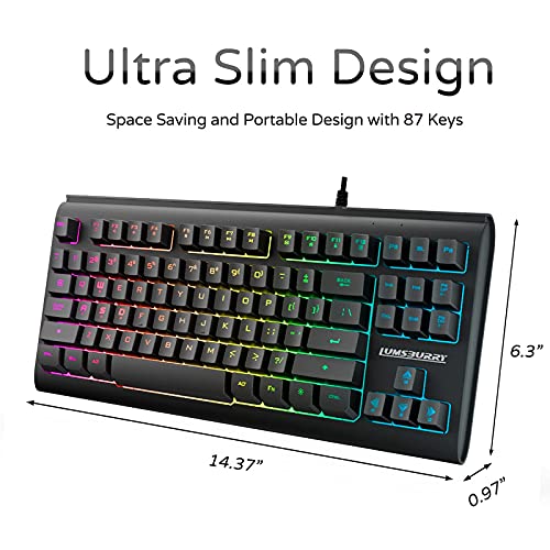 Teclado para juegos con retroiluminación LED Rainbow con 88 teclas (diseño británico), teclado compacto con 12 teclas de acceso directo multimedia, teclado con cable USB para PC Gamers Office