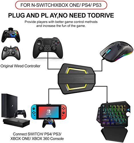 Teclado RGB para juegos Reposamuñecas desmontable + Ratón para juegos programable + Convertidor con retroiluminación LED para Nintendo Switch / Xbox One / PS4 / PC + Alfombrilla de ratón