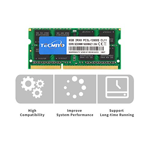 TECMIYO 16GB DDR3(2x8GB) PC3L 12800s sodimm DDR3L / DDR3 1600MHz CL11 PC3-12800 1.35V/1.5V 204Pin Non-ECC Unbuffered SODIMM Laptop Memory Ram Module for Mac, Intel and AMD System