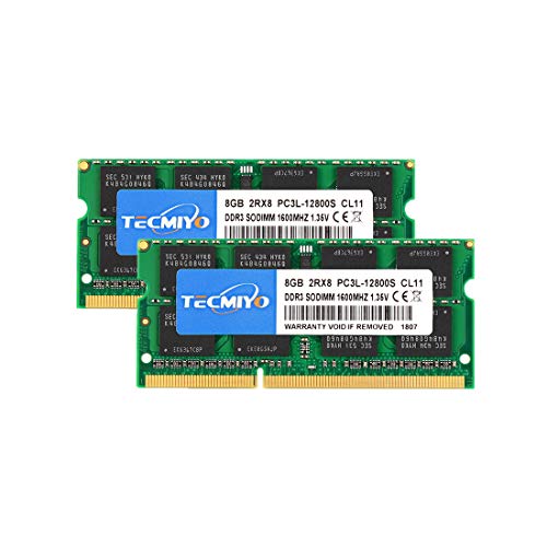 TECMIYO 16GB DDR3(2x8GB) PC3L 12800s sodimm DDR3L / DDR3 1600MHz CL11 PC3-12800 1.35V/1.5V 204Pin Non-ECC Unbuffered SODIMM Laptop Memory Ram Module for Mac, Intel and AMD System