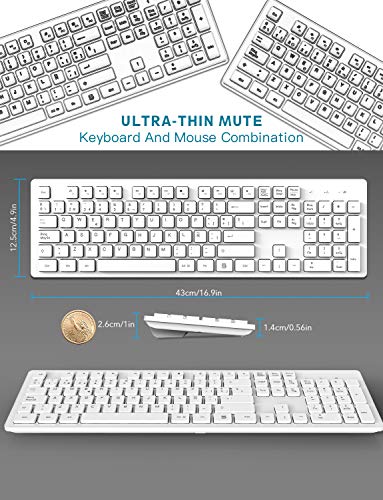 TedGem Teclado y Raton Inalambrico Español, 2.4G Teclado Inalambrico USB Teclado Raton Inalambrico PC Ergonómico Teclado Inalambrico PC con 105 Tecla para Windows 7/8/10/2000 / XP/Vista(Blanco)