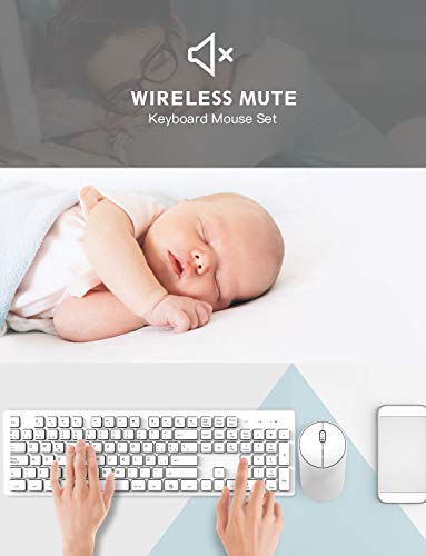 TedGem Teclado y Raton Inalambrico Español, 2.4G Teclado Inalambrico USB Teclado Raton Inalambrico PC Ergonómico Teclado Inalambrico PC con 105 Tecla para Windows 7/8/10/2000 / XP/Vista(Blanco)