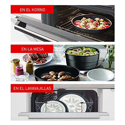 Tefal Ingenio Expertise - Juego de 3 Sartenes y 3 Cazos + Accesorios: Sarten 22/26cm, Wok 24cm, Cazo 16/18/20cm, Guisera 24cm, 3 tapas plástico, espátula, mango extraíble, sartenes antiadherentes