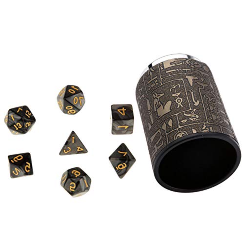 Tenlacum 7 piezas de dados D4-D20 de varios lados negros con 1 taza de dados para mazmorras y dragones D&D TRPG Warhammer Party Roleplay Game Toys