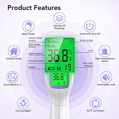 Termometro Infrarrojos Wawech termómetro infrarrojo sin contacto profesional médico digital frente memoria 99 lecturas para adultos bebés y niños