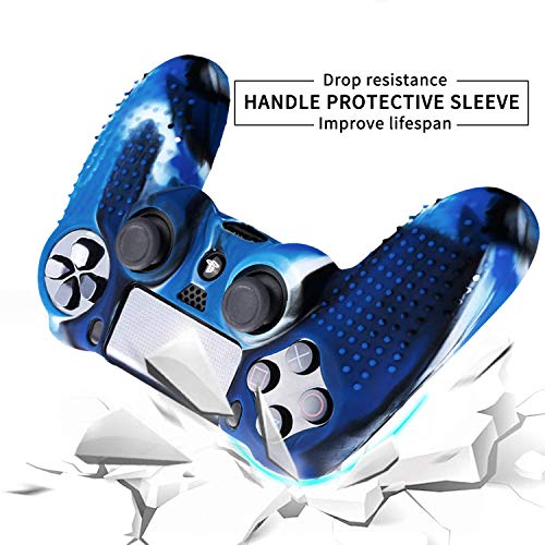 Th-some Fundas para Mando Sony PS4/ PS4 Pro/ PS4 Slim Dualshock 4, Silicona Camuflaje Carcasa Protectora Antideslizante para Play 4/ Playstation 4, 3 Pcs Fundas de Mando PS4, 10 Thumb Grips