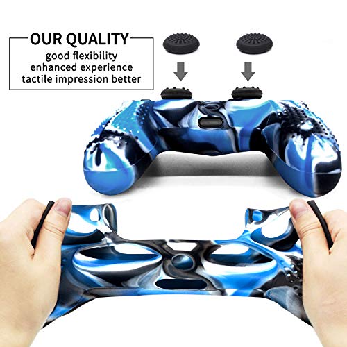 Th-some Fundas para Mando Sony PS4/ PS4 Pro/ PS4 Slim Dualshock 4, Silicona Camuflaje Carcasa Protectora Antideslizante para Play 4/ Playstation 4, 3 Pcs Fundas de Mando PS4, 10 Thumb Grips