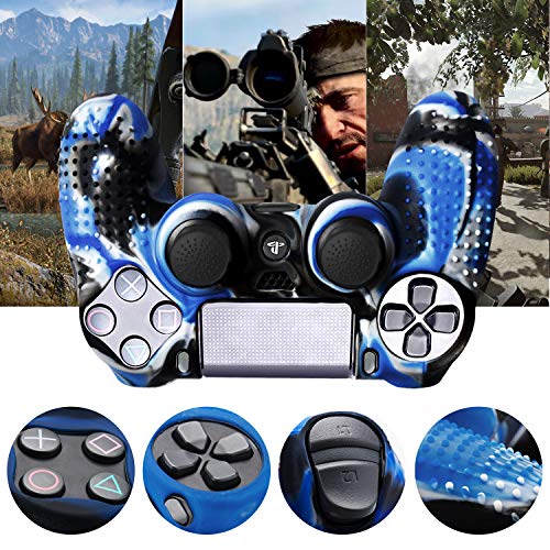 Th-some Fundas para Mando Sony PS4/ PS4 Pro/ PS4 Slim Dualshock 4, Silicona Camuflaje Carcasa Protectora Antideslizante para Play 4/ Playstation 4, 3 Pcs Fundas de Mando PS4, 10 Thumb Grips