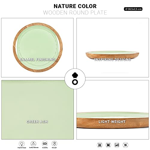 THE CHEF COLLECTION – Plato llano redondo de madera con esmalte en colores, Colección Nature Color, hecho a mano, Ø30,5x2,5 cm (Verde)