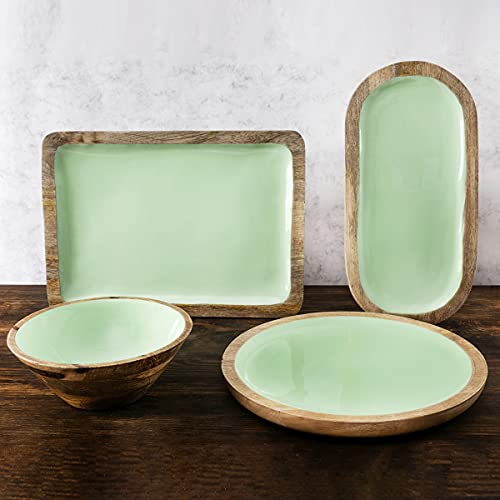 THE CHEF COLLECTION – Plato llano redondo de madera con esmalte en colores, Colección Nature Color, hecho a mano, Ø30,5x2,5 cm (Verde)