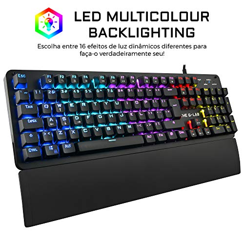 THE G-LAB Keyz Carbon E - O Teclado Gaming Mecânico PORTUGUÊS – Teclado Gamer de Alto Desempenho de Interruptor Azul, Retroiluminação LED Multicolor, 100% Anti-Ghsoting - PC PS4 Xbox One (Preta)