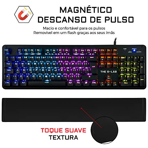 THE G-LAB Keyz Carbon E - O Teclado Gaming Mecânico PORTUGUÊS – Teclado Gamer de Alto Desempenho de Interruptor Azul, Retroiluminação LED Multicolor, 100% Anti-Ghsoting - PC PS4 Xbox One (Preta)