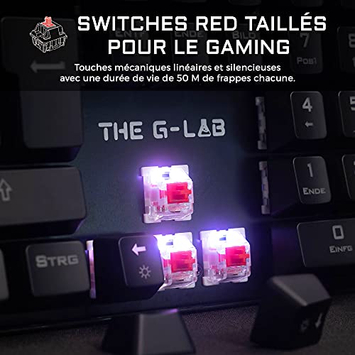THE G-LAB Keyz Rubidium Teclado Mecánico Gaming – Alto Rendimiento – Teclado Mecánico Red Switch – Retroiluminación RGB, Anti-ghosting, ReposaMuñecas - PC, PS4, Xbox One (Negro) (Francés)