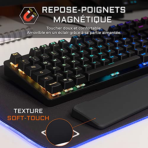 THE G-LAB Keyz Rubidium Teclado Mecánico Gaming – Alto Rendimiento – Teclado Mecánico Red Switch – Retroiluminación RGB, Anti-ghosting, ReposaMuñecas - PC, PS4, Xbox One (Negro) (Francés)