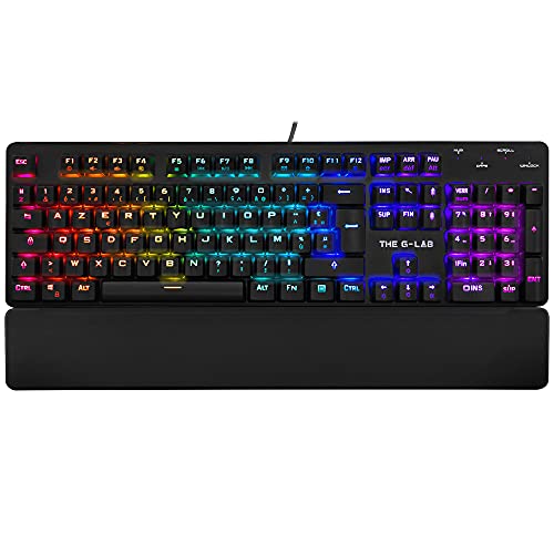 THE G-LAB Keyz Rubidium Teclado Mecánico Gaming – Alto Rendimiento – Teclado Mecánico Red Switch – Retroiluminación RGB, Anti-ghosting, ReposaMuñecas - PC, PS4, Xbox One (Negro) (Francés)