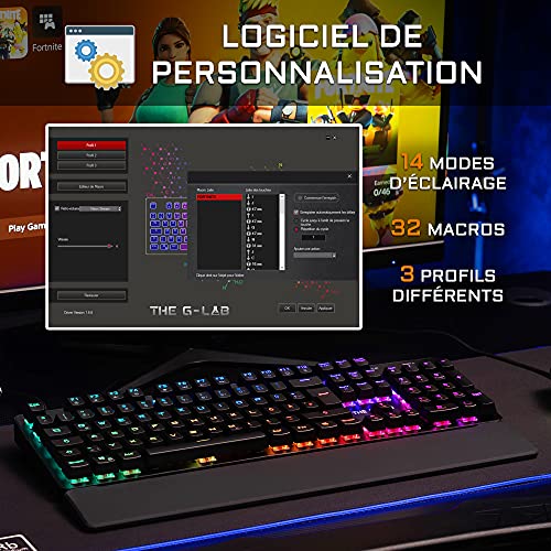 THE G-LAB Keyz Rubidium Teclado Mecánico Gaming – Alto Rendimiento – Teclado Mecánico Red Switch – Retroiluminación RGB, Anti-ghosting, ReposaMuñecas - PC, PS4, Xbox One (Negro) (Francés)