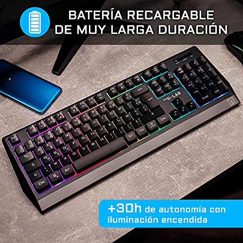 THE G-LAB Keyz Tungsten Teclado Inalámbrico Layout ESPAÑOL — Teclado Ergonómico, Duradero, Discreto, Batería incorporada de Larga Duración - Teclado Gaming Retroiluminado PC, PS4, PS5, Xbox – Nuevo