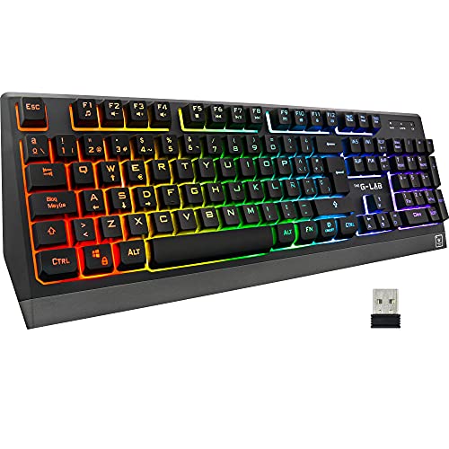 THE G-LAB Keyz Tungsten Teclado Inalámbrico Layout ESPAÑOL — Teclado Ergonómico, Duradero, Discreto, Batería incorporada de Larga Duración - Teclado Gaming Retroiluminado PC, PS4, PS5, Xbox – Nuevo