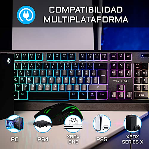 THE G-LAB Keyz Tungsten Teclado Inalámbrico Layout ESPAÑOL — Teclado Ergonómico, Duradero, Discreto, Batería incorporada de Larga Duración - Teclado Gaming Retroiluminado PC, PS4, PS5, Xbox – Nuevo