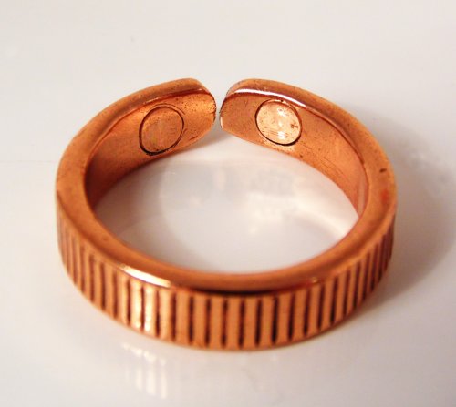 The Online Bazaar Brazalete de Cobre Magnético Acabado Alisado para Hombre o Mujer con Grabado - Juego de Anillo y Pulsera - Tamaño grande: 22-25mm