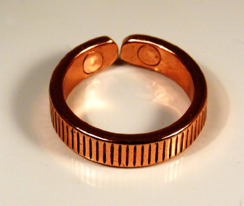 The Online Bazaar Brazalete de Cobre Magnético Acabado Alisado para Hombre o Mujer con Grabado - Juego de Anillo y Pulsera - Tamaño grande: 22-25mm