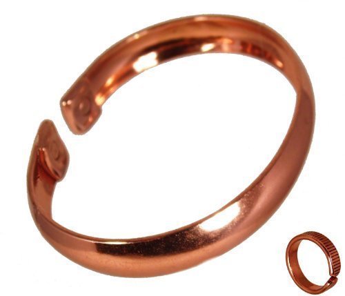 The Online Bazaar Brazalete de Cobre Magnético Acabado Alisado para Hombre o Mujer con Grabado - Juego de Anillo y Pulsera - Tamaño grande: 22-25mm