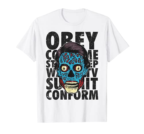 They Live Alien Face Text Stack Camiseta