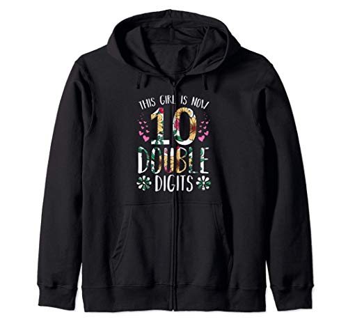 This Girl Is Now 10 Double Digits Fiesta del 10º cumpleaños Sudadera con Capucha