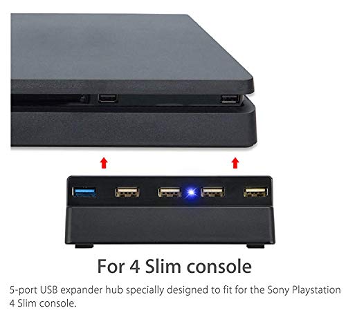 Thlevel 5 Puertos USB Hub para PS4 Slim (1x USB 3.0, 4x USB 2.0), Cargador de Alta Velocidad Splitter Expander para Playstation 4 Slim