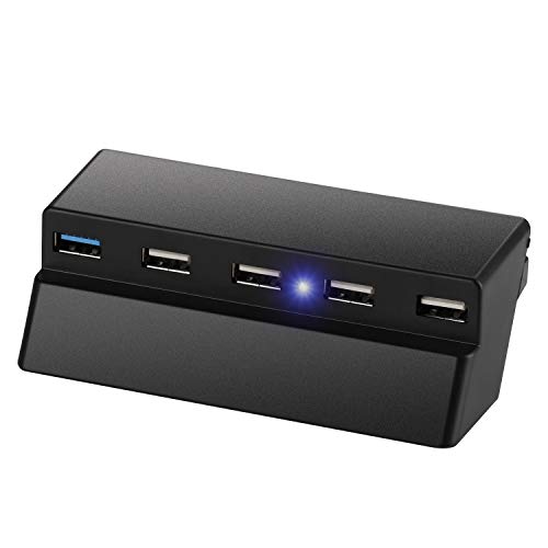 Thlevel 5 Puertos USB Hub para PS4 Slim (1x USB 3.0, 4x USB 2.0), Cargador de Alta Velocidad Splitter Expander para Playstation 4 Slim