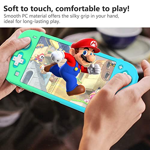 TiMOVO Funda para Switch Lite, Protector de PC Antideslizante con 4 Tapas de Agarre para Pulgar y 2 Cubiertas de Pantalla de Vidrio Templado Accesorios, Azul+ Verde