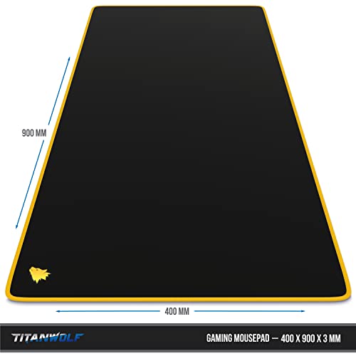 TITANWOLF - Alfombrilla de ratón de Gran tamaño 900 x 400mm - Mouse Pad Gaming XXL – Precisión y Velocidad en Juegos - Antideslizante, Resistente al Agua - Superficie de Tejido – Motivo Icon Yellow