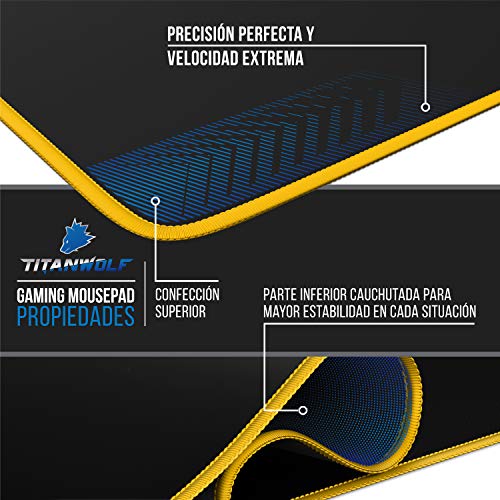 TITANWOLF - Alfombrilla de ratón de Gran tamaño 900 x 400mm - Mouse Pad Gaming XXL – Precisión y Velocidad en Juegos - Antideslizante, Resistente al Agua - Superficie de Tejido – Motivo Icon Yellow