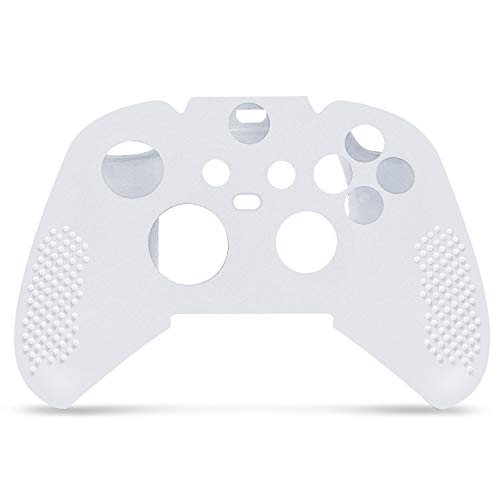TNP - Funda para controlador + 8 empuñaduras para pulgar (blanco transparente) compatible con Xbox Series S / X - Suave tachonado de gel de silicona antideslizante y tapas de goma para videojuegos