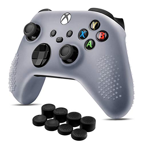 TNP - Funda para controlador + 8 empuñaduras para pulgar (blanco transparente) compatible con Xbox Series S / X - Suave tachonado de gel de silicona antideslizante y tapas de goma para videojuegos